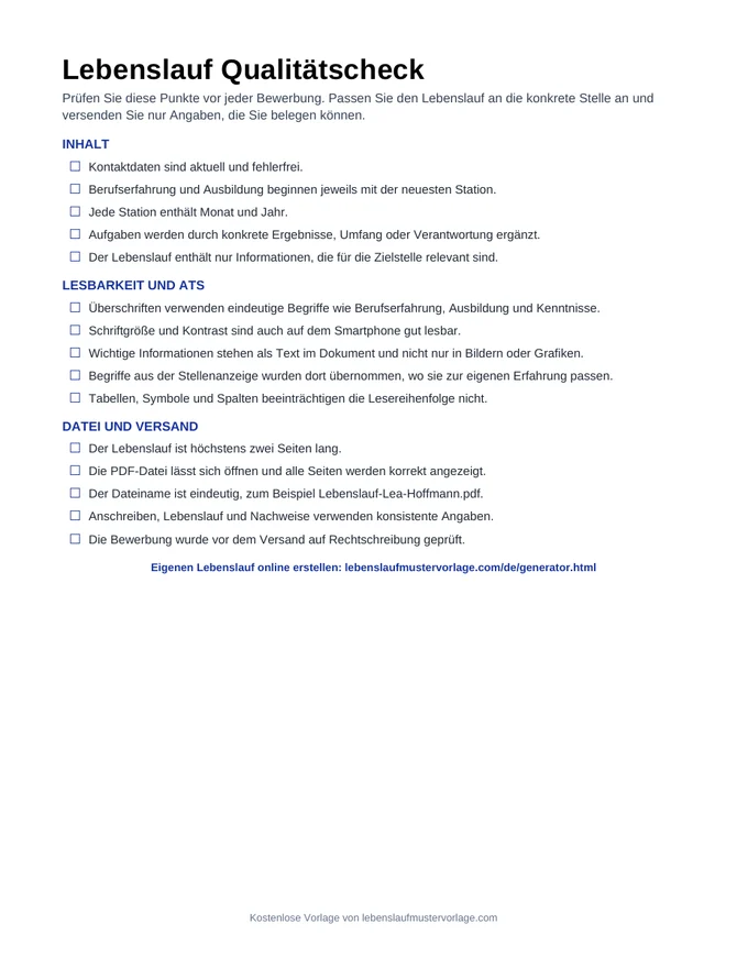 Seite 2 der kostenlosen Vorlage: 15-Punkte-Checkliste für Inhalt, Lesbarkeit und Versand